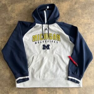 Adidas Michigan Wolverines Hoodie Mens XL Navy White Raglan Pullover *STAINED*
